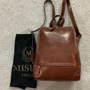 MISURI Brown LEATHER Antique Bicycle BACKPACK Top Handle BAG